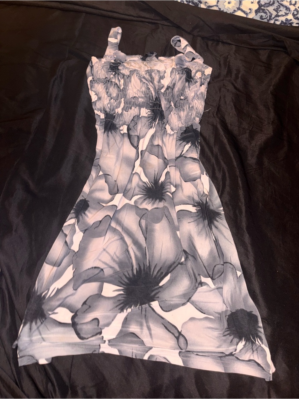 Just Love Black & White Floral Smocked Mini Dress